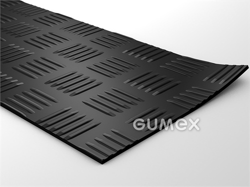Gumová podlahovina s dezénom D70 A9506, hrúbka 3mm, šíře 1400mm, 70°ShA, dezén kladivkový, SBR-NR, -10°C/+70°C, čierna